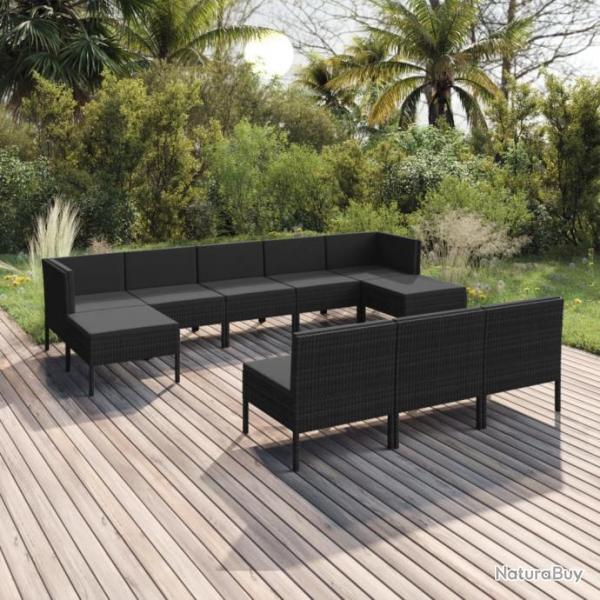 Salon de jardin 10 pcs avec coussins Rsine tresse Noir