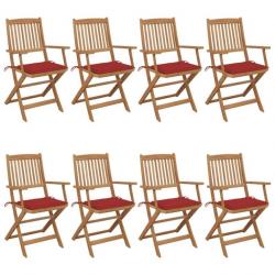 Chaises pliables de jardin 8 pcs avec coussins Bois d'acacia