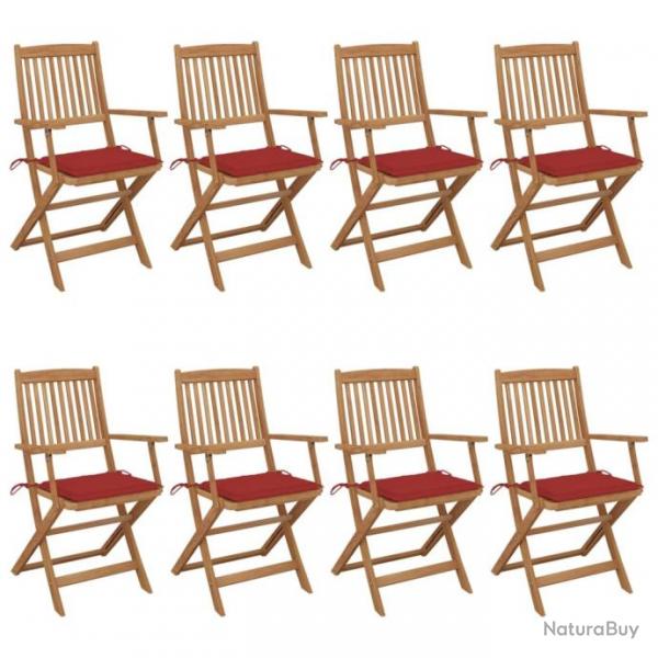 Chaises pliables de jardin 8 pcs avec coussins Bois d'acacia