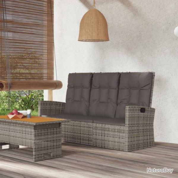 Banc de jardin inclinable et coussins gris 173cm rsine tresse