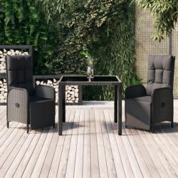 salle à manger de jardin avec coussins 3 pcs Noir