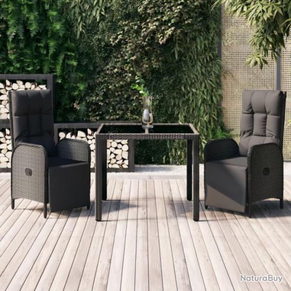 salle  manger de jardin avec coussins 3 pcs Noir