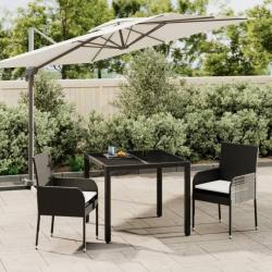 salle à manger de jardin avec coussins 3 pcs Noir