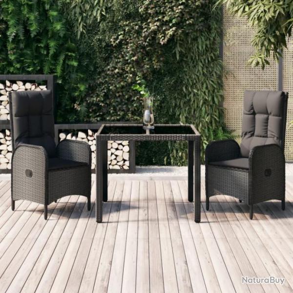 salle  manger de jardin avec coussins 3 pcs Noir