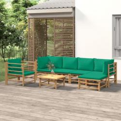 Salon de jardin 7 pcs avec coussins vert bambou