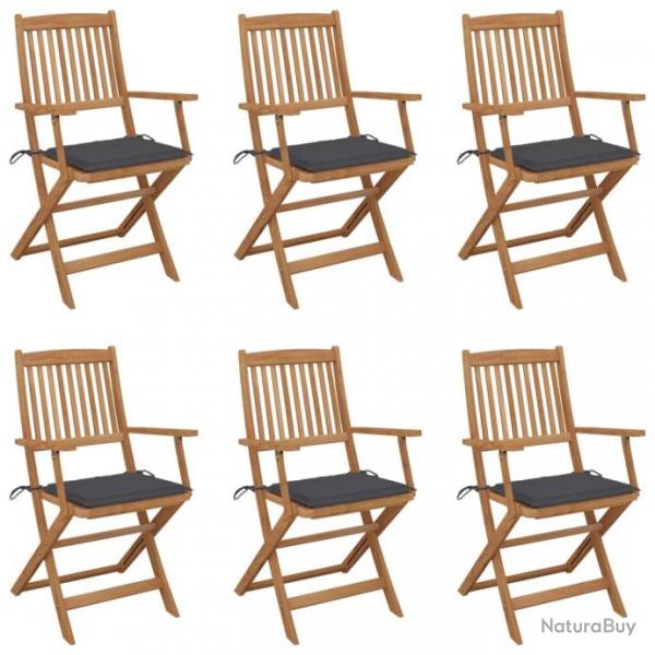 Chaises pliables de jardin 6 pcs avec coussins Bois d'acacia