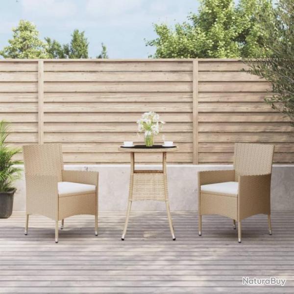 bistro de jardin 3 pcs coussins beige poly rotin