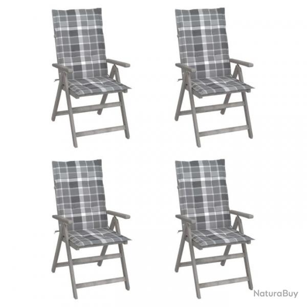 Chaises inclinables de jardin 4 pcs avec coussins Bois d'acacia