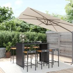 bar jardin 7 pcs noir poly rotin/bois massif acacia