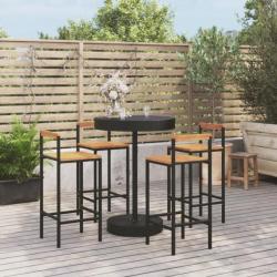 bar jardin 5 pcs noir poly rotin/bois massif acacia