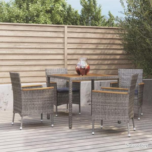 Ensemble de salle  manger de jardin 5 pcs avec coussins Gris