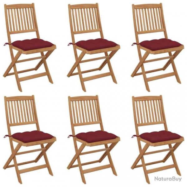 Chaises pliables de jardin 6 pcs avec coussins Bois d'acacia