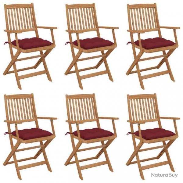 Chaises pliables de jardin 6 pcs avec coussins Bois d'acacia