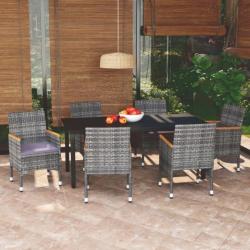 Mobilier à dîner de jardin et coussins 7pcs Résine tressée Gris