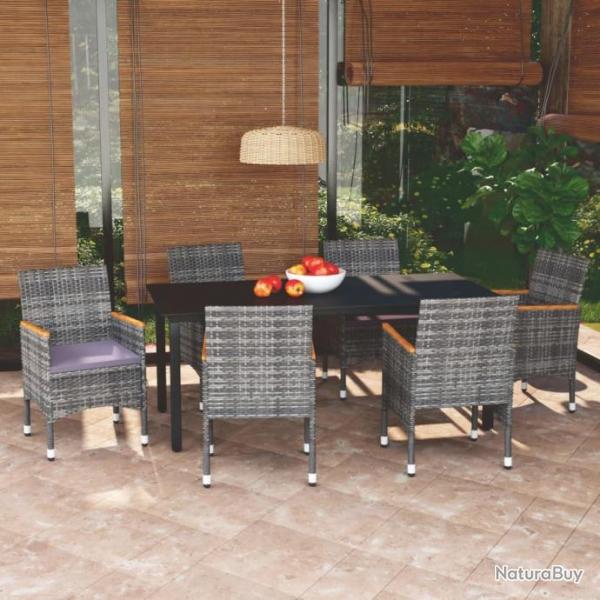 Mobilier  dner de jardin et coussins 7pcs Rsine tresse Gris