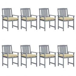 Chaises de jardin avec coussins 8 pcs Bois d'acacia solide Gris