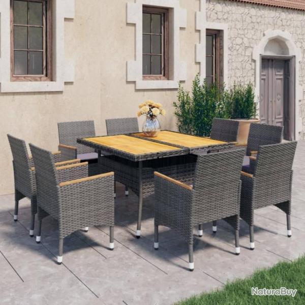 Ensemble  dner de jardin 9 pcs Rsine tresse et acacia Gris