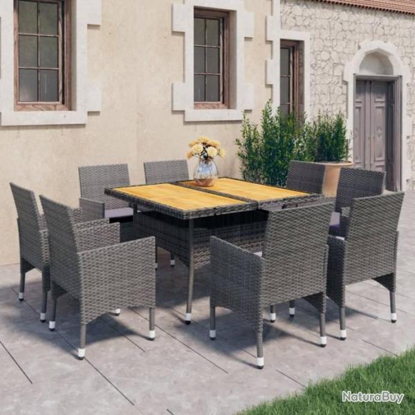 Ensemble  dner de jardin 9 pcs Rsine tresse et acacia Gris