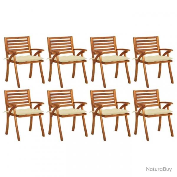 Chaises de jardin avec coussins 8 pcs Bois d'acacia solide