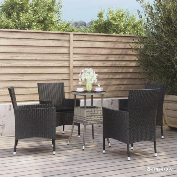 bistro de jardin 5 pcs coussins noir poly rotin