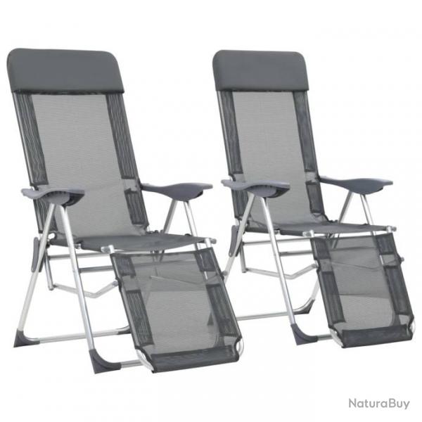 Chaises de camping pliantes et repose-pied 2 pcs gris textilne