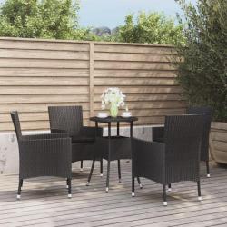 bistro de jardin 5 pcs coussins noir poly rotin