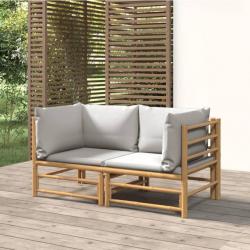 Canapés d'angle de jardin avec coussins gris clair 2 pcs bambou