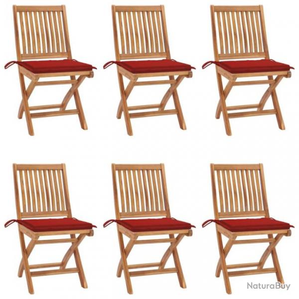 Chaises pliables de jardin avec coussins 6 pcs Bois de teck