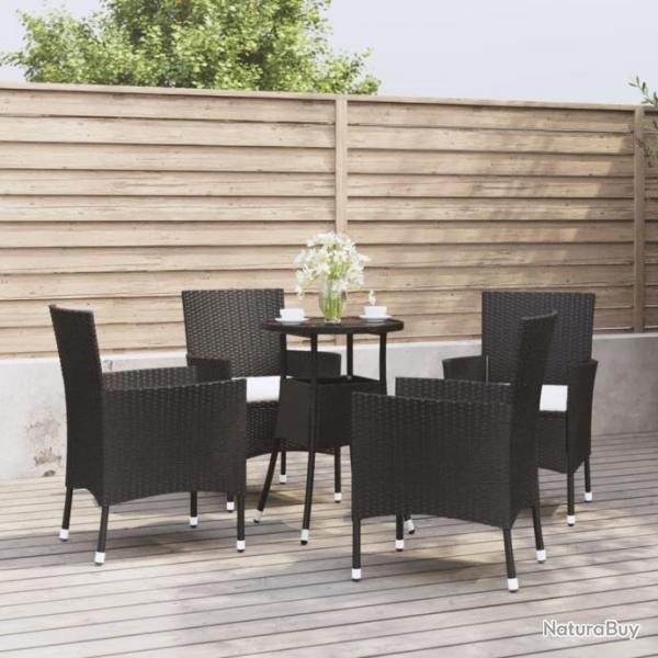 bistro de jardin 5 pcs coussins noir poly rotin