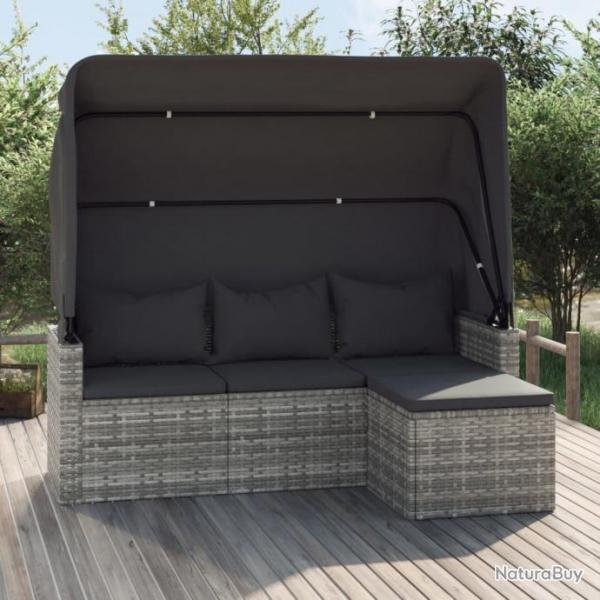 Canap de jardin 3 places avec toit et repose-pieds Gris