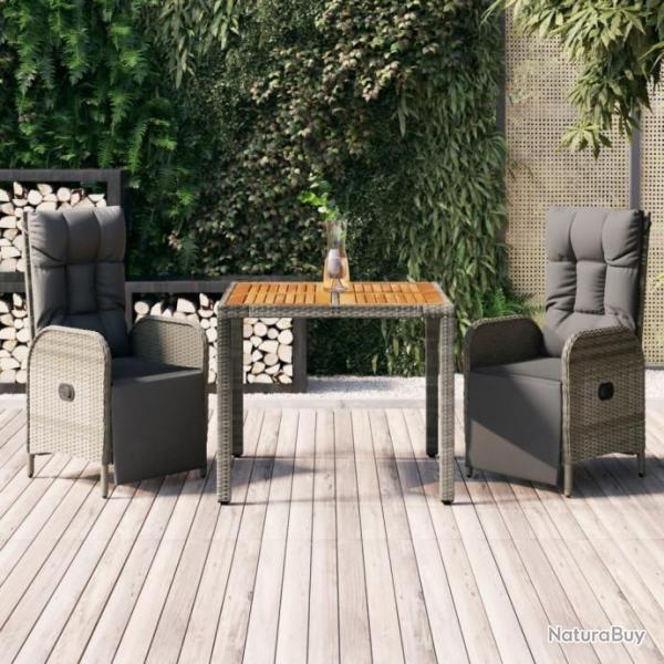 salle  manger de jardin 3 pcs avec coussins Gris