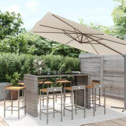 bar jardin 9 pcs gris poly rotin/bois massif acacia