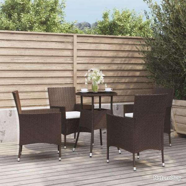 bistro de jardin 5 pcs coussins marron poly rotin