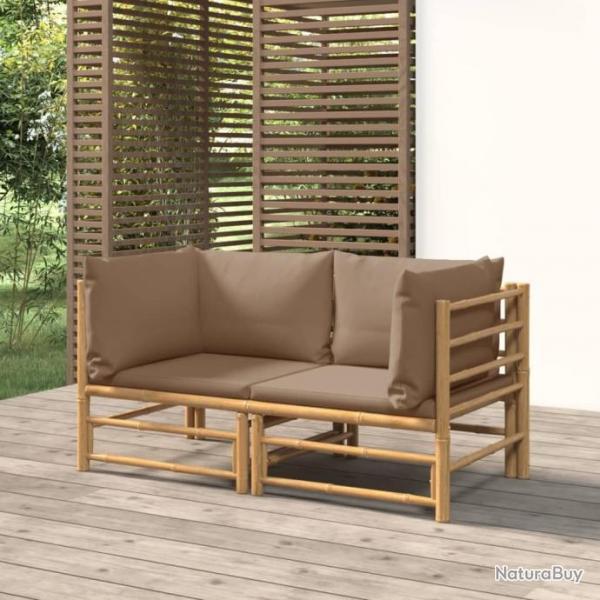 Canaps d'angle de jardin avec coussins taupe 2 pcs bambou