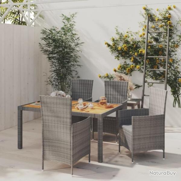 Mobilier  dner de jardin 5pcs et coussins rsine tresse vris