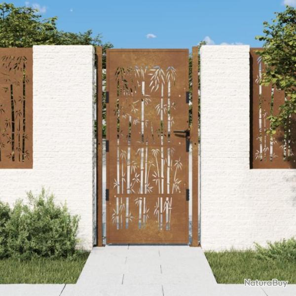 Portail de jardin 105x205 cm acier corten design de bambou