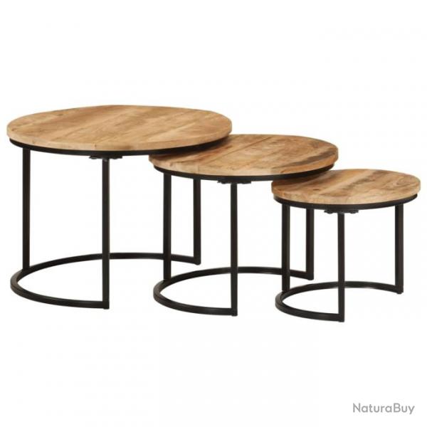 Tables gigognes 3 pcs bois de manguier massif brut