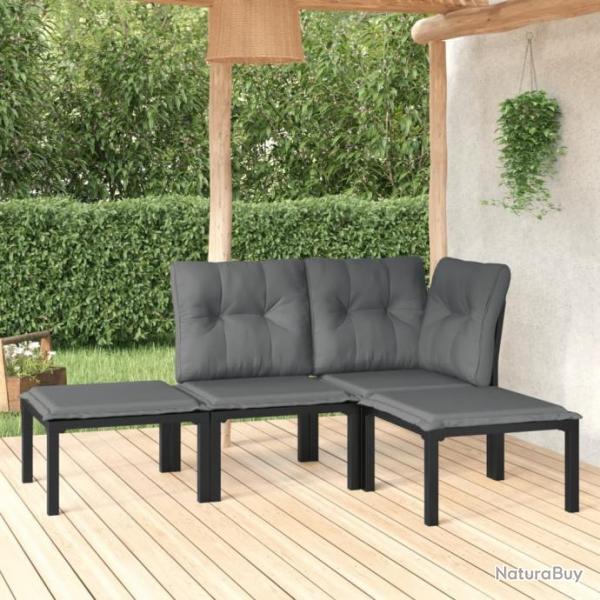 Salon de jardin 4 pcs noir et gris rsine tresse