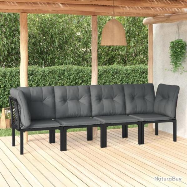 Salon de jardin 4 pcs noir et gris rsine tresse