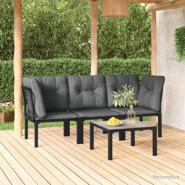 Salon de jardin 4 pcs noir et gris rsine tresse