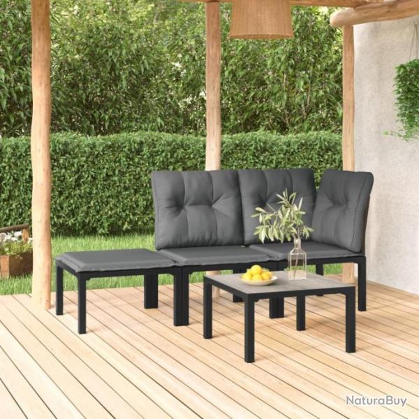 Salon de jardin 4 pcs noir et gris rsine tresse