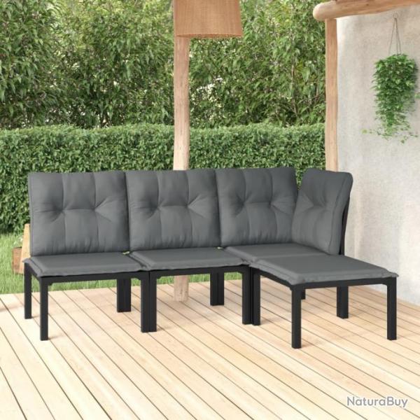 Salon de jardin 4 pcs noir et gris rsine tresse