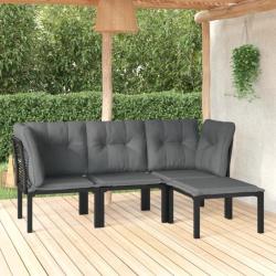 Salon de jardin 4 pcs noir et gris résine tressée