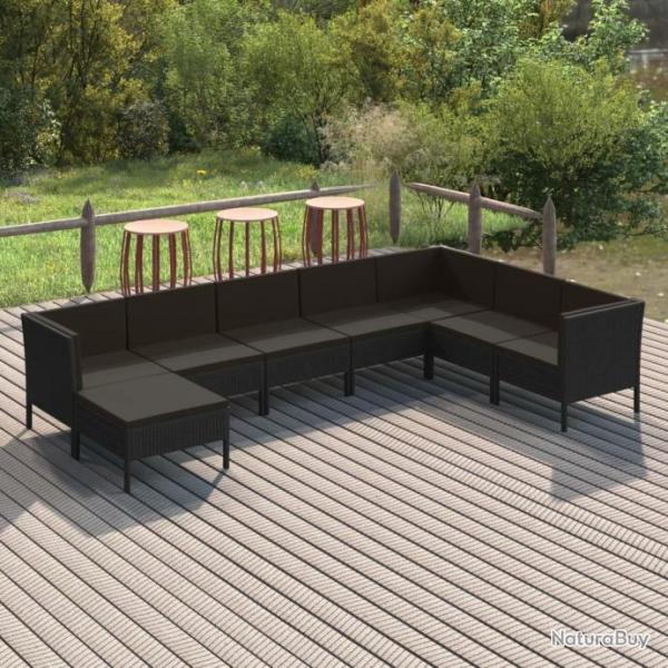 Salon de jardin 8 pcs avec coussins Rsine tresse Noir