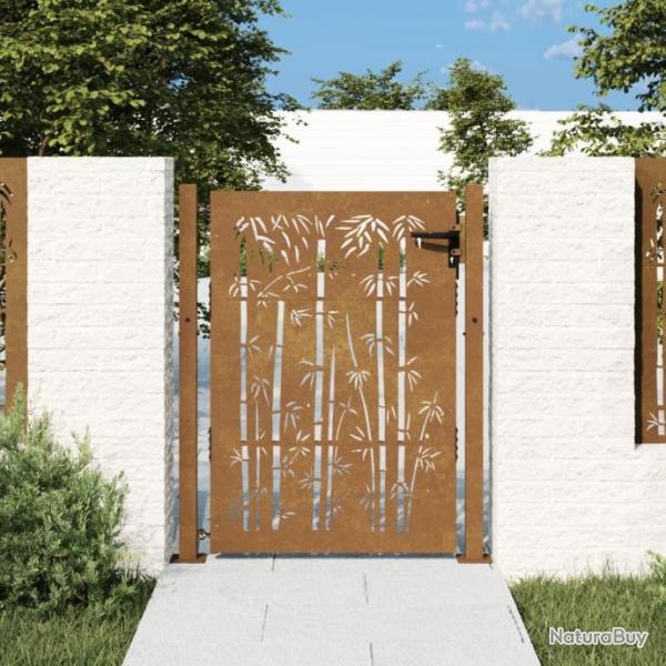 Portail de jardin 105x130 cm acier corten design de bambou