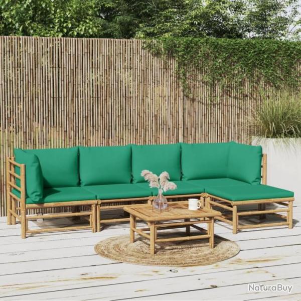 Salon de jardin 6 pcs avec coussins vert bambou