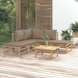Salon de jardin 6 pcs avec coussins taupe bambou