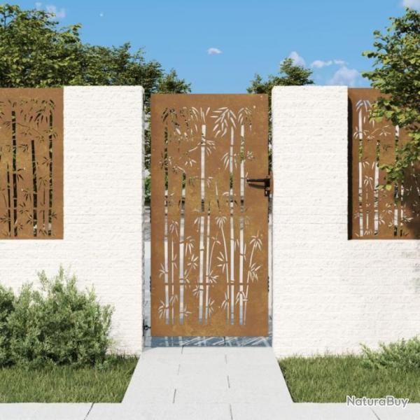 Portail de jardin 85x200 cm acier corten design de bambou