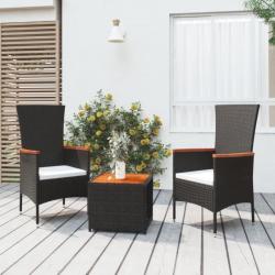 salon de jardin 3 pcs noir poly rotin et acacia