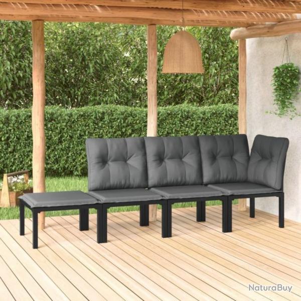 Salon de jardin 4 pcs noir et gris rsine tresse